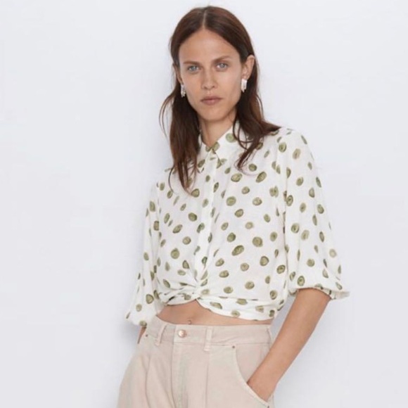 ZARA POLKA DOT PRINT SHIRT WITH FEONT KNOT SIZE S - Picture 3 of 11